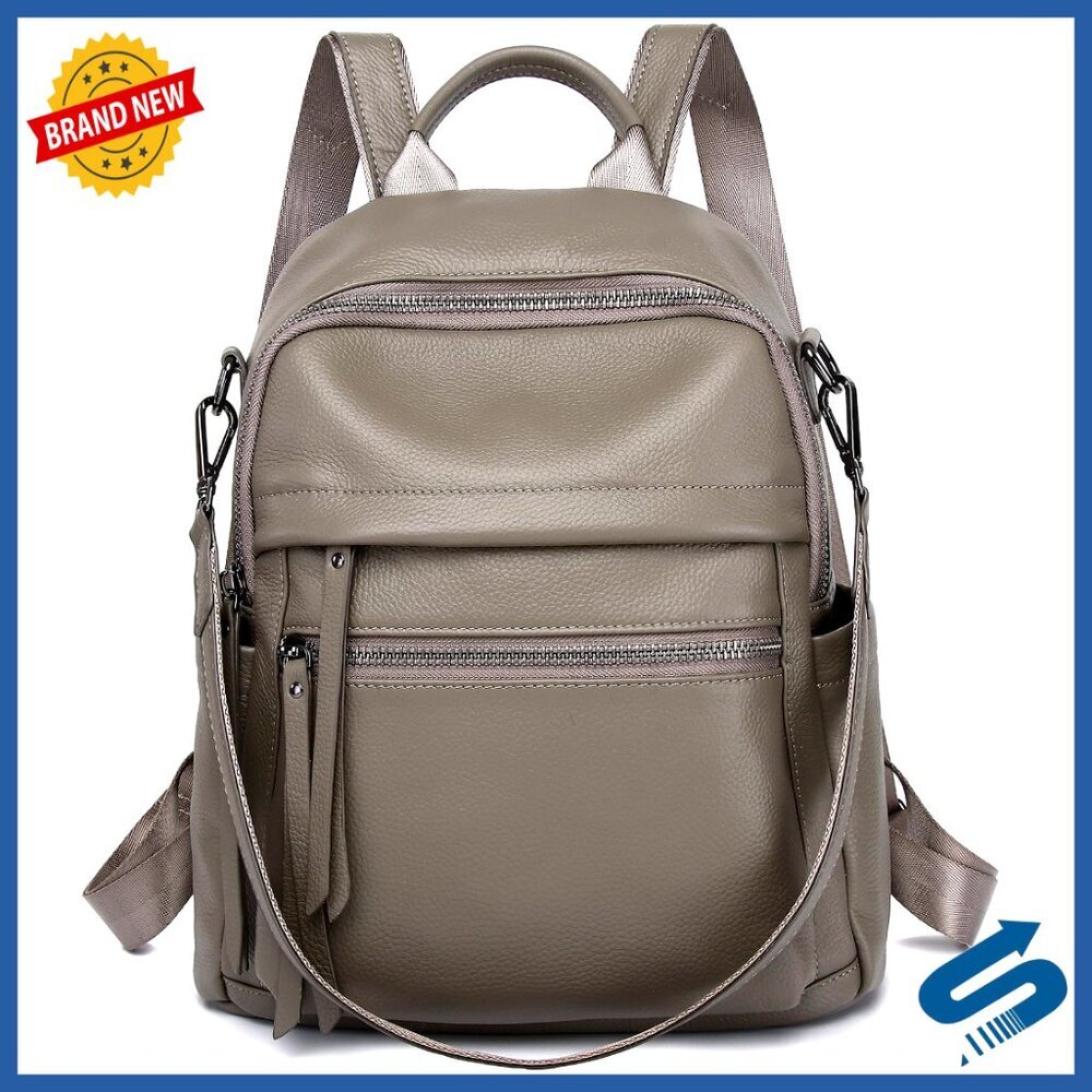 Genuine Leather Backpack Purse Convertible Daypack Shoulder Bag Minimal Chic